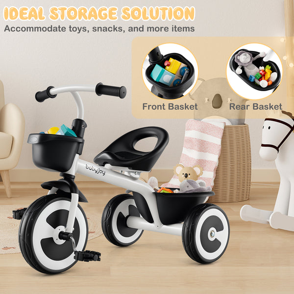 Toddler Tricycle with Adjustable Seat and Storage Baskets for 1.5-5 Years Old