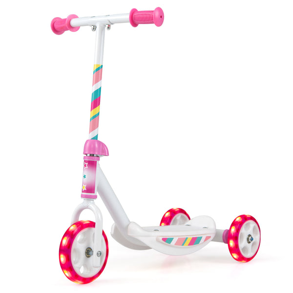 Toddlers Kick Scooter with LED Light-Up Wheels and Wide Anti-Slip Deck for Boys and Girls-Pink