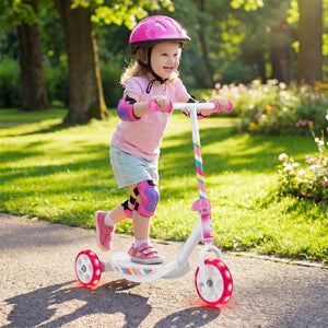 Toddlers Kick Scooter with LED Light-Up Wheels and Wide Anti-Slip Deck for Boys and Girls-Pink