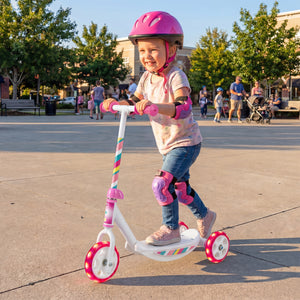 Toddlers Kick Scooter with LED Light-Up Wheels and Wide Anti-Slip Deck for Boys and Girls-Pink