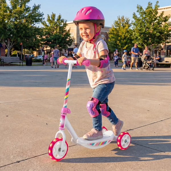 Toddlers Kick Scooter with LED Light-Up Wheels and Wide Anti-Slip Deck for Boys and Girls-Pink