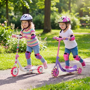 Toddlers Kick Scooter with LED Light-Up Wheels and Wide Anti-Slip Deck for Boys and Girls-Pink