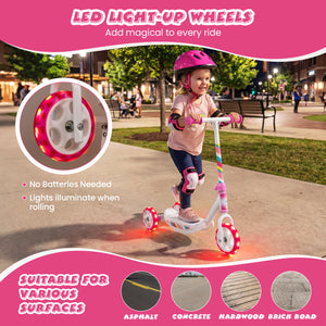Toddlers Kick Scooter with LED Light-Up Wheels and Wide Anti-Slip Deck for Boys and Girls-Pink