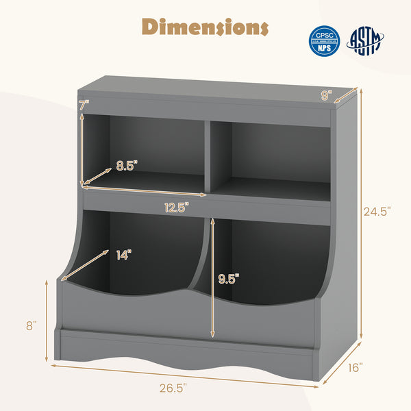 Toy Storage Organizer 4-Cubby Kids Bookcase for Toys and Books