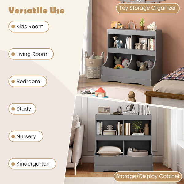 Toy Storage Organizer 4-Cubby Kids Bookcase for Toys and Books