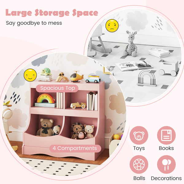 Toy Storage Organizer 4-Cubby Kids Bookcase for Toys and Books