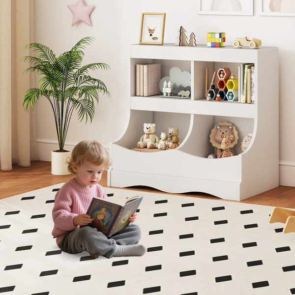 Toy Storage Organizer 4-Cubby Kids Bookcase for Toys and Books