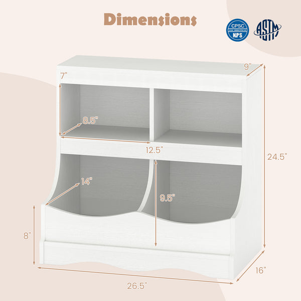 Toy Storage Organizer 4-Cubby Kids Bookcase for Toys and Books