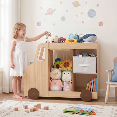 Toy Storage Organizer with Stuffed Animal Storage Fabric Drawer and Universal Wheels
