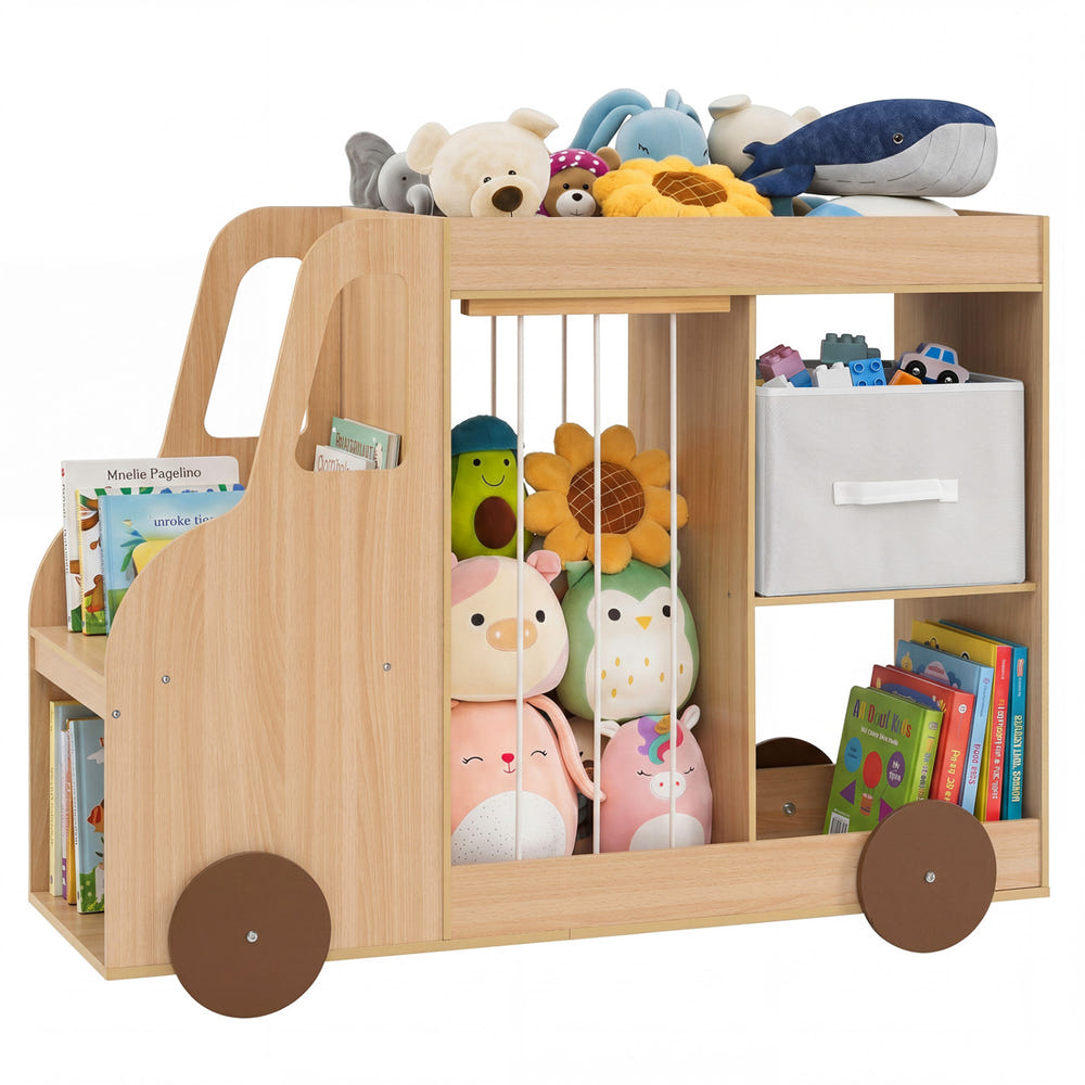 Toy Storage Organizer with Stuffed Animal Storage Fabric Drawer and Universal Wheels