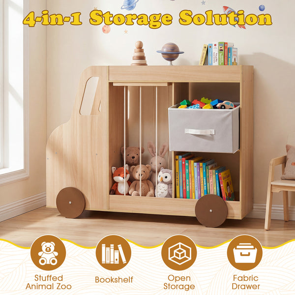 Toy Storage Organizer with Stuffed Animal Storage Fabric Drawer and Universal Wheels