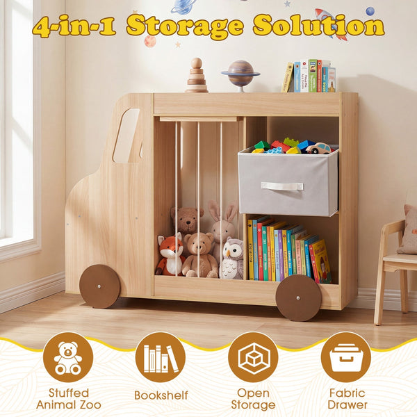 Kids Toy Storage Organizer with Wheels and Stuffed Animal Bin
