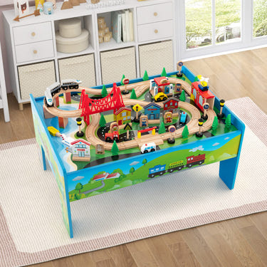 80-Piece Wooden Train Set and Table - Large Set for Kids