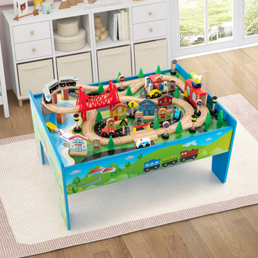 80-Piece Wooden Train Set and Table - Large Set for Kids