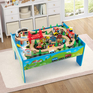 80-Piece Wooden Train Set and Table - Large Set for Kids