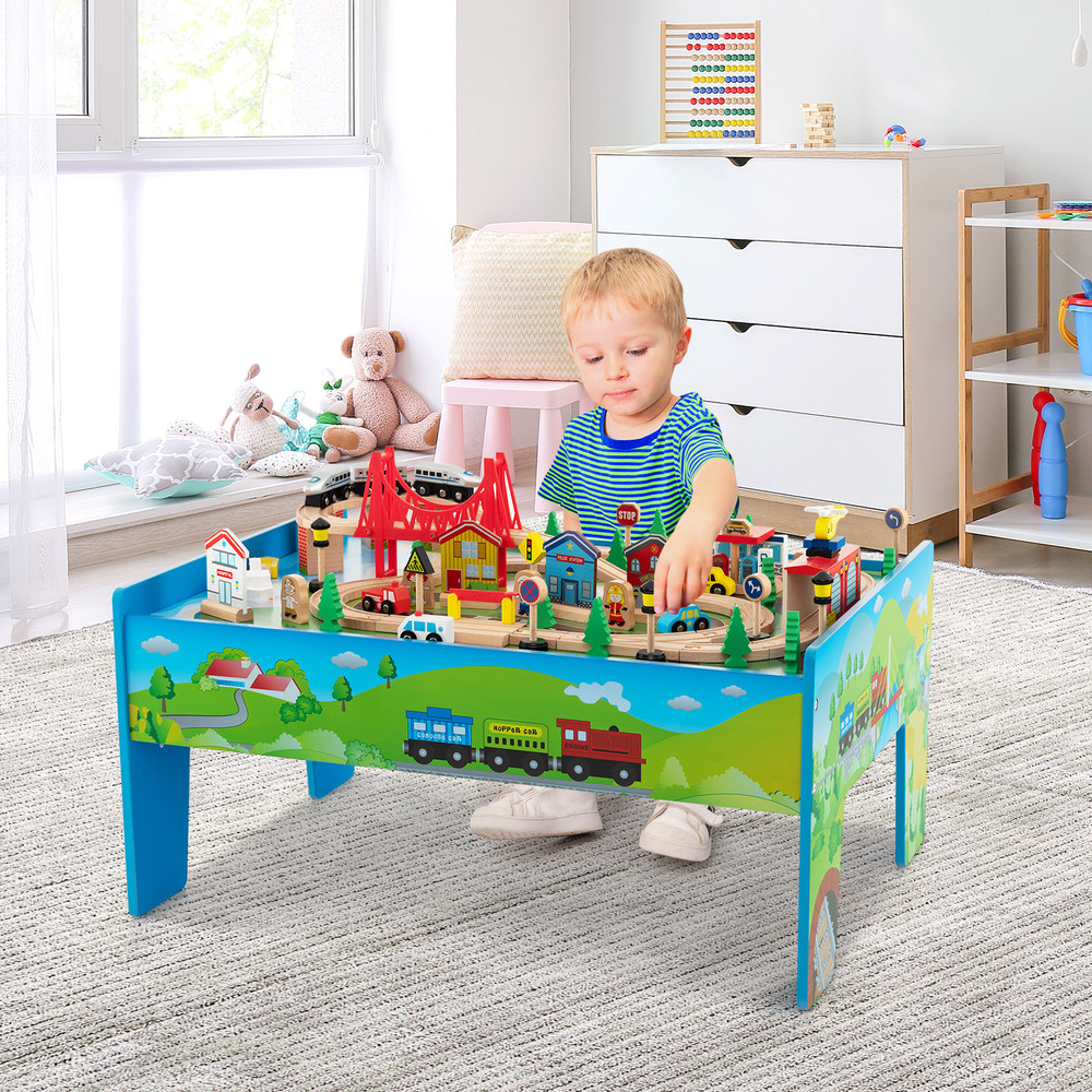 80-Piece Wooden Train Set and Table - Large Set for Kids