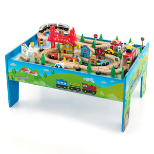 80-Piece Wooden Train Set and Table - Large Set for Kids