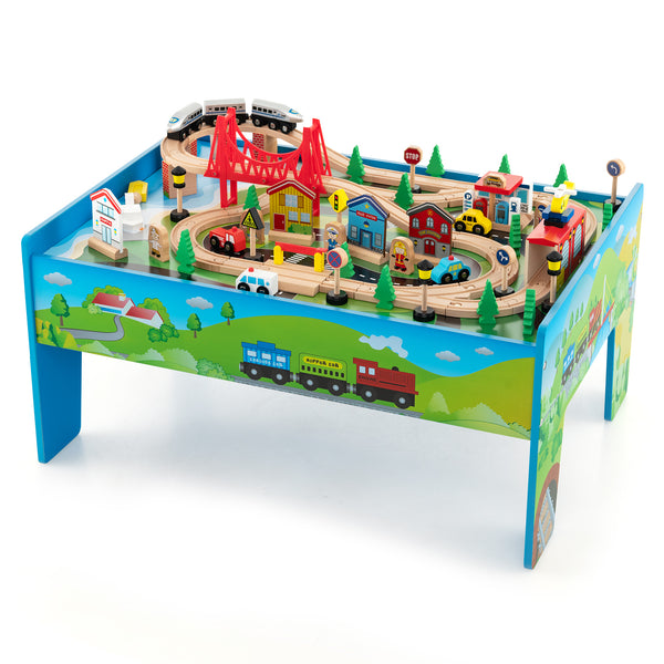 80-Piece Wooden Train Set and Table - Large Set for Kids