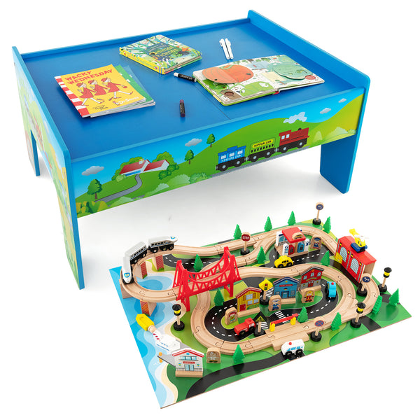 80-Piece Wooden Train Set and Table - Large Set for Kids