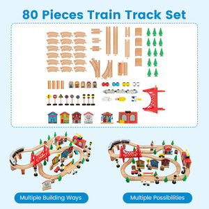 80-Piece Wooden Train Set and Table - Large Set for Kids