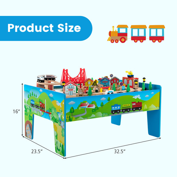 80-Piece Wooden Train Set and Table - Large Set for Kids