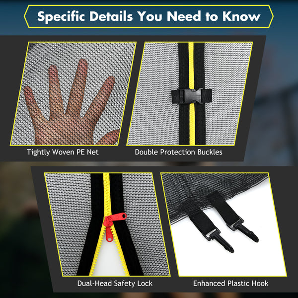 Trampoline Replacement Protection Enclosure Net with Zipper