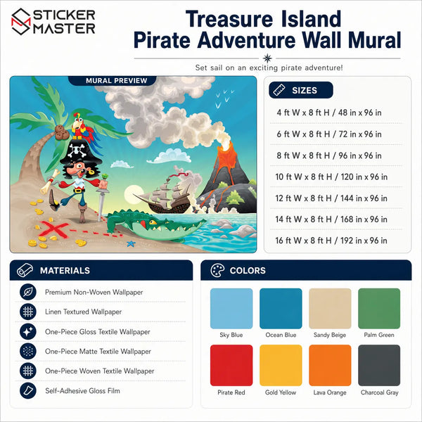 Treasure Island Pirate Adventure Wall Mural | Kids Pirate Wallpaper