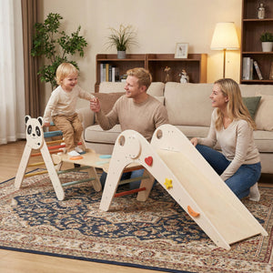 Triangle Set Foldable Kids Climbing Toys Panda-Themed Wood Montessori Climbing Set