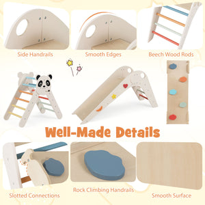 Triangle Set Foldable Kids Climbing Toys Panda-Themed Wood Montessori Climbing Set