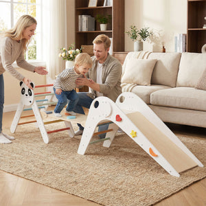 Triangle Set Foldable Kids Climbing Toys Panda-Themed Wood Montessori Climbing Set