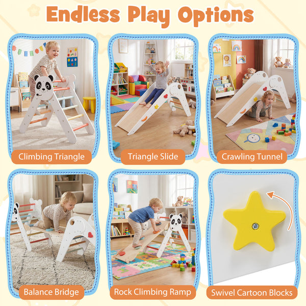 Triangle Set Foldable Kids Climbing Toys Panda-Themed Wood Montessori Climbing Set