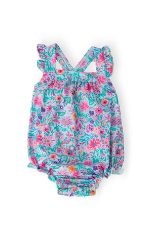 Tropical Garden Ruffle Cross Back Romper
