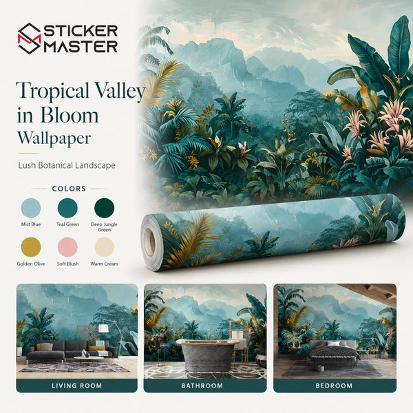 Tropical Valley in Bloom Wallpaper Mural by Sticker Master