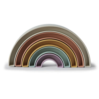 Colorful Rainbow Stacker Toy for babies, promoting sensory play and motor skills development.