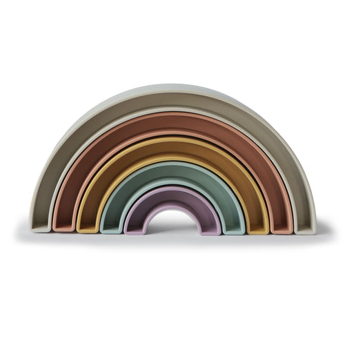 Colorful Rainbow Stacker Toy for babies, promoting sensory play and motor skills development.