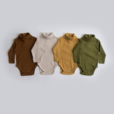 organic long sleeve baby bodysuit | ribbed cotton turtleneck onesie