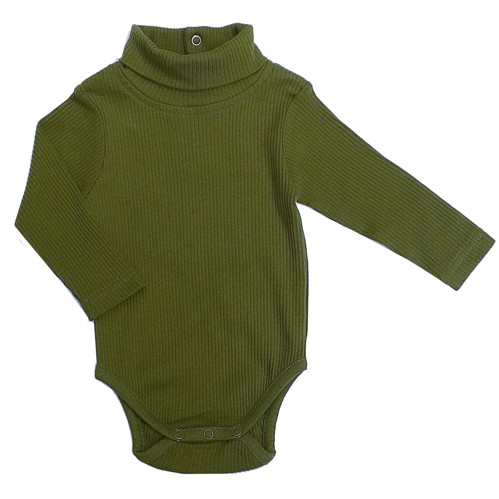organic long sleeve baby bodysuit | ribbed cotton turtleneck onesie