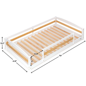 Twin Size Montessori-Inspired Floor Bed with Safety Guardrails for Kids