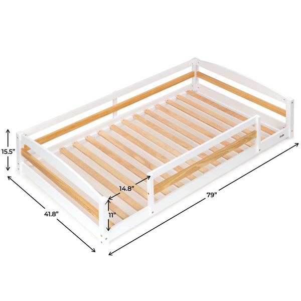 Twin Size Montessori-Inspired Floor Bed with Safety Guardrails for Kids