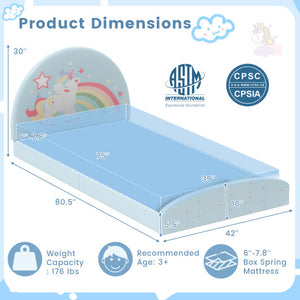 Twin Floor Bed Frame Upholstered Twin Size Kids Floor Bed with 210D Oxford Cloth Floor Mat-Blue