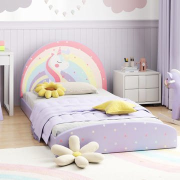 Twin Floor Bed Frame Upholstered Twin Size Kids Floor Bed with 210D Oxford Cloth Floor Mat