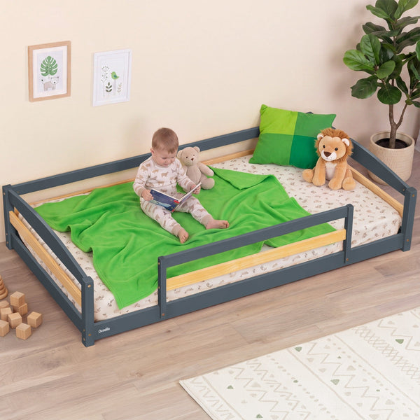 Twin Montessori-Inspired Floor Bed with Guardrails