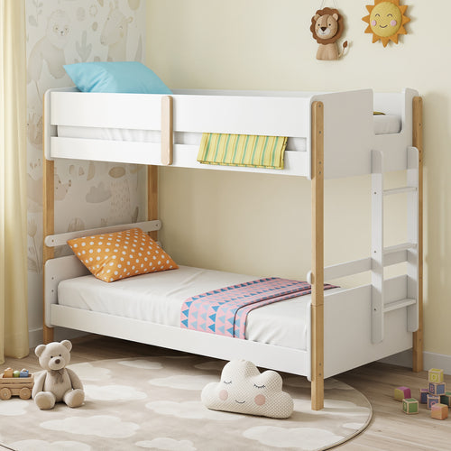 Twin Over Twin Bunk Bed with Ladder Convertible to 2 Twin Beds Toddler Wood Bunk Bed