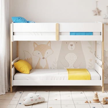 Twin Over Twin Bunk Bed with Ladder Convertible to 2 Twin Beds Toddler Wood Bunk Bed