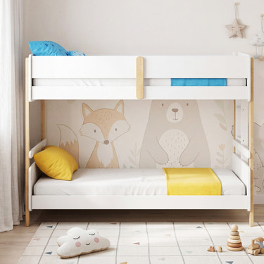 Twin Over Twin Bunk Bed with Ladder Convertible to 2 Twin Beds Toddler Wood Bunk Bed