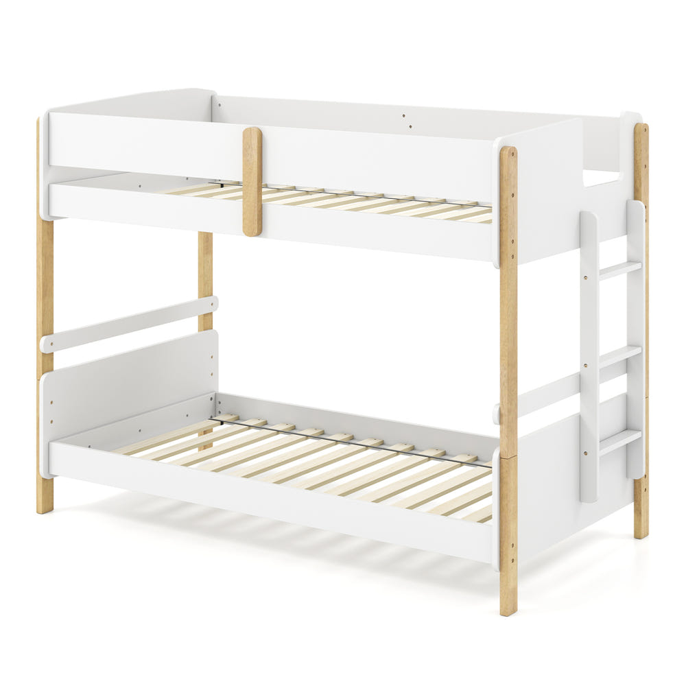 Twin Over Twin Bunk Bed with Ladder Convertible to 2 Twin Beds Toddler Wood Bunk Bed