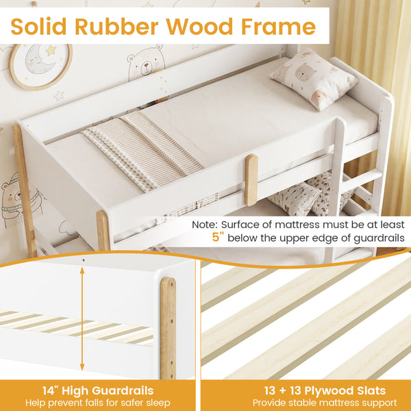 Twin Over Twin Bunk Bed with Ladder Convertible to 2 Twin Beds Toddler Wood Bunk Bed