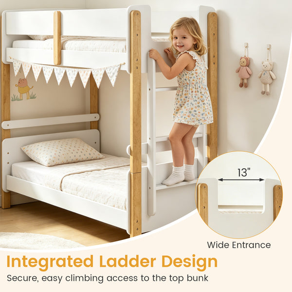 Twin Over Twin Bunk Bed with Ladder Convertible to 2 Twin Beds Toddler Wood Bunk Bed