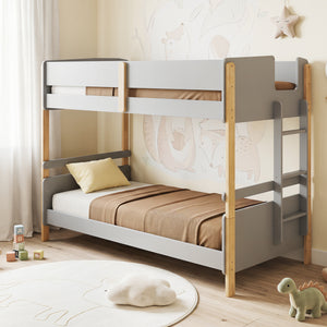Twin Over Twin Bunk Bed with Ladder Convertible to 2 Twin Beds Toddler Wood Bunk Bed