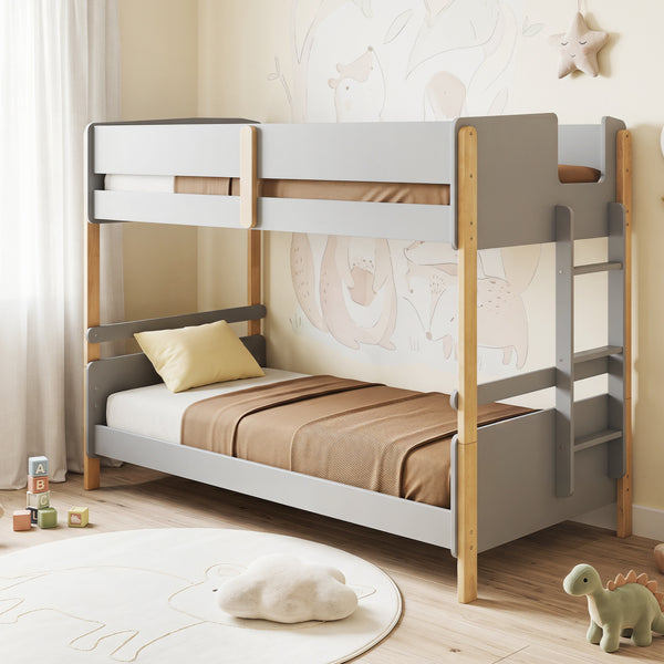 Twin Over Twin Bunk Bed with Ladder Convertible to 2 Twin Beds Toddler Wood Bunk Bed